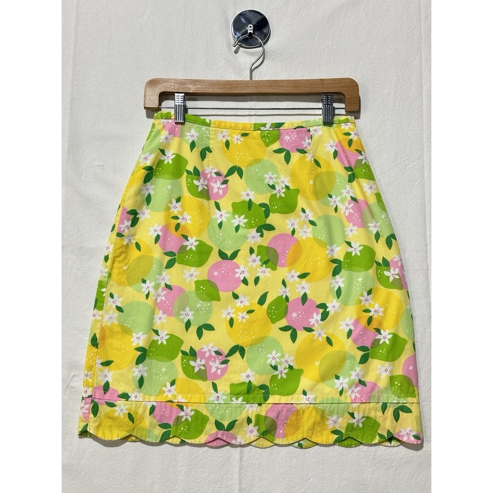 Vintage Y2K Lilly Pulitzer Lemonade Lemon‎ Lime Callie Scallop Hem Mini Skirt 4